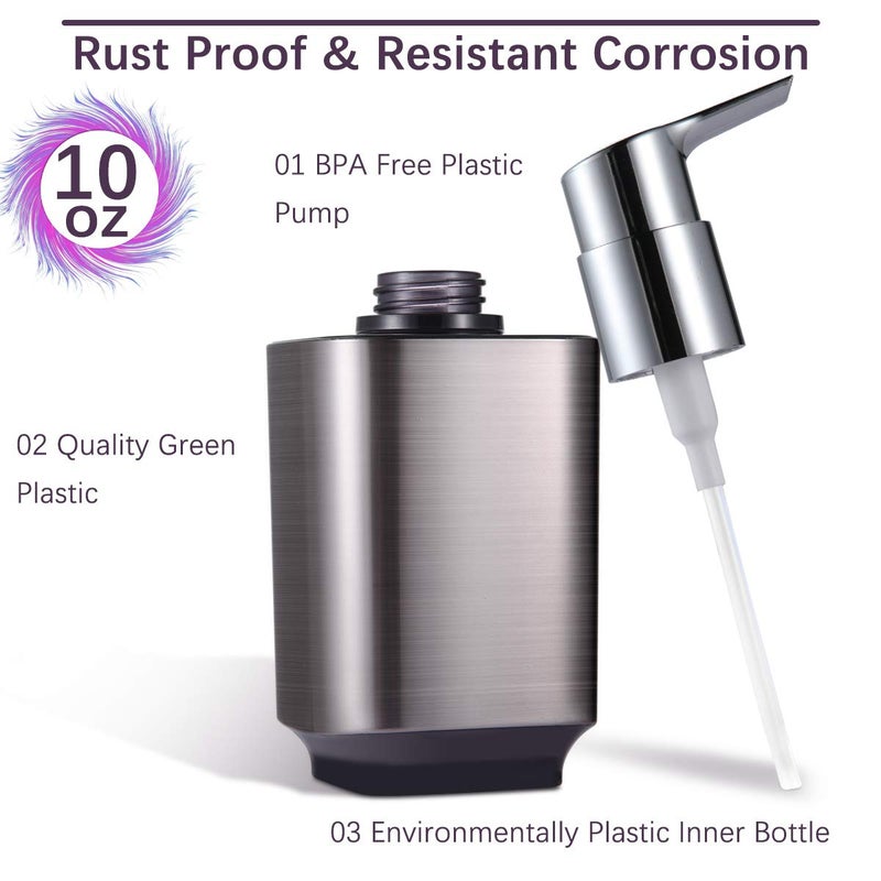 Boperzi 2 Pack Soap Dispenser Rust Proof Refillable Liquid Hand & Dish Soap Dispenser Set Leak Proof Plastic Chorme Pump for Kitchen Bathroom, 10oz - Image 3